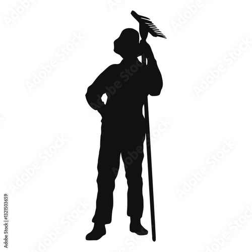 farmer holding rake silhouette.