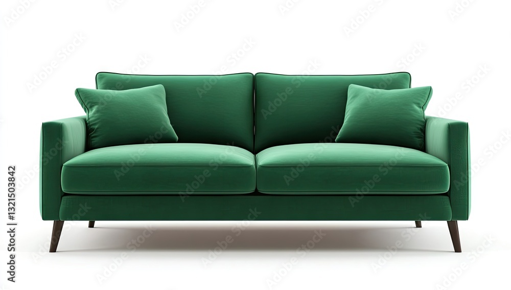 Emerald green velvet sofa, modern design