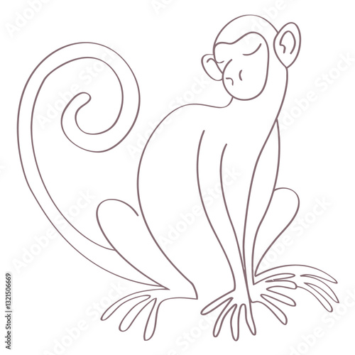 monkey leg tail muzzle sitting line animal.