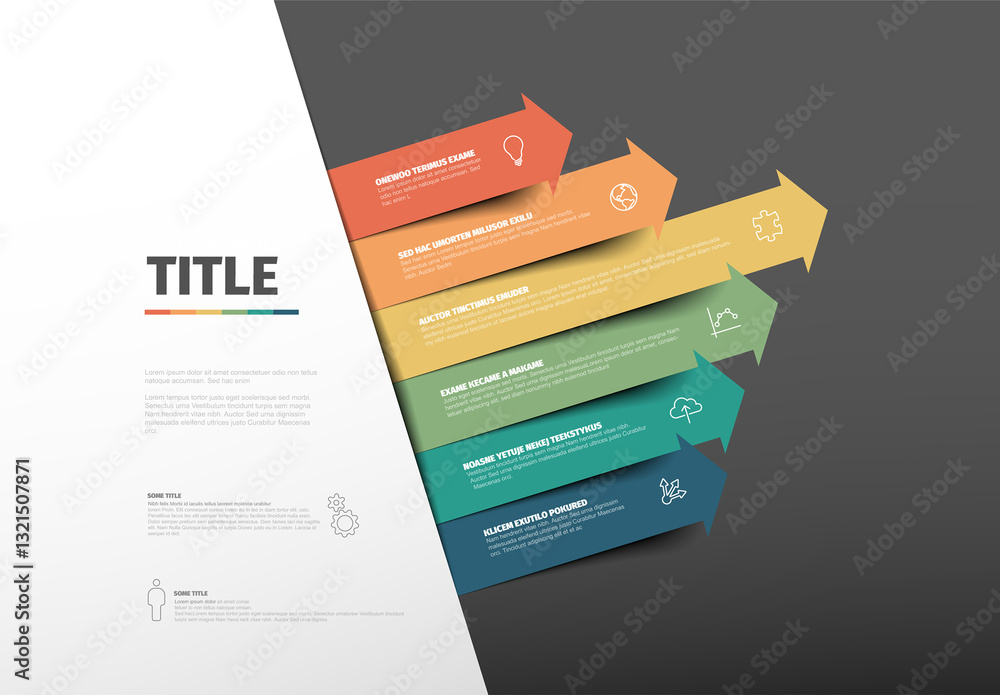 Colorful Diagonal Infographic Design template with six stripe arrows elements