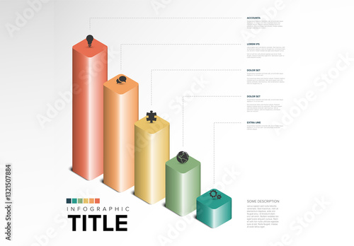 Obraz na płótnie Colorful 3D Infographic Chart Template with Key Points and column graph w salonie