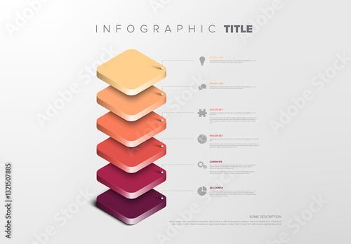Obraz na płótnie Colorful 3D Chart Infographic Design Template with six level schema diagram w salonie