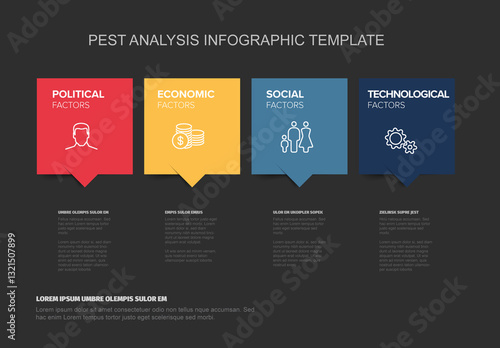 Obraz na płótnie Dark PEST diagram infographic template with four factors items - political, economic, social and technological w salonie
