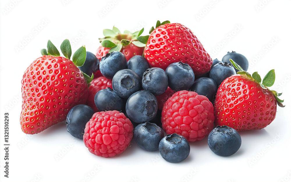 Fresh Mixed Berries – Juicy Strawberries and Blueberries on a Clean White Background, High-Resolution Food Photography with Vibrant Colors and Detailed Textures Fresh Mixed Berries – Juicy Strawberries and Blueberries on a Clean White Background, High-Resolution Food Photography with Vibrant Colors and Detailed Textures