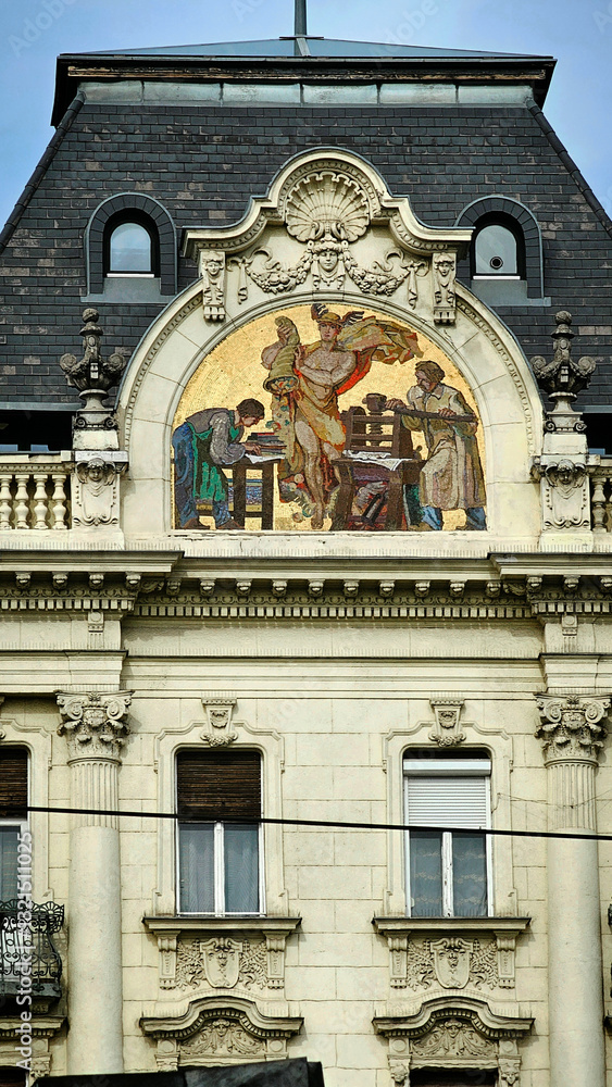 Obraz premium architectural details of old houses in the center of budapest