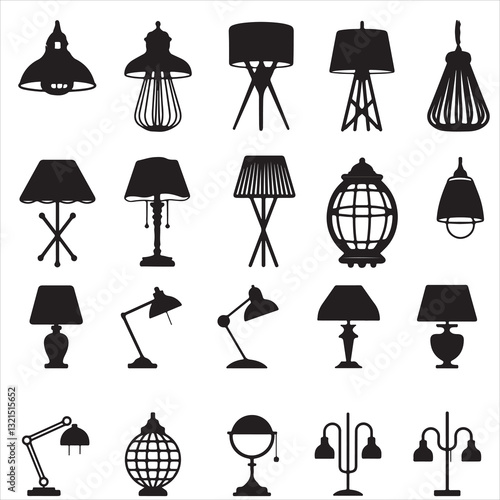 set vector lamp silhouettes various style