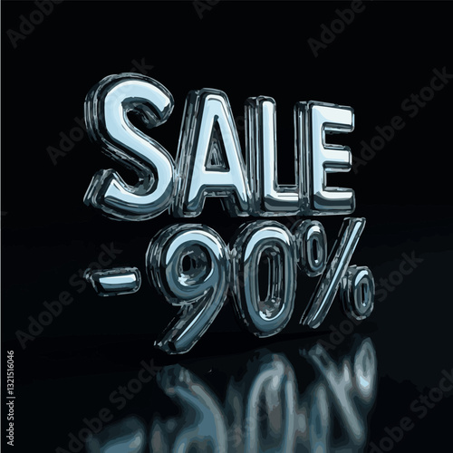 3D inscription 90% sale on a black background
