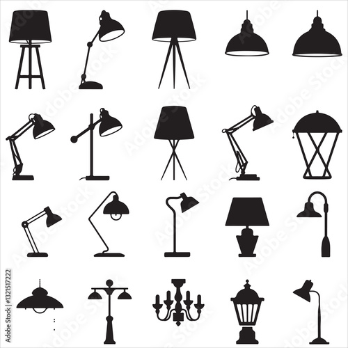 set vector lamp silhouettes various style