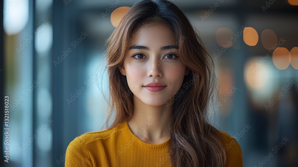 Fototapeta premium Professional Woman Portrait in Modern Office Setting: Confident and Engaging