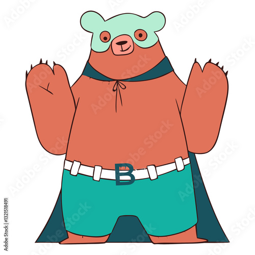 bear hero with cape cartoon.