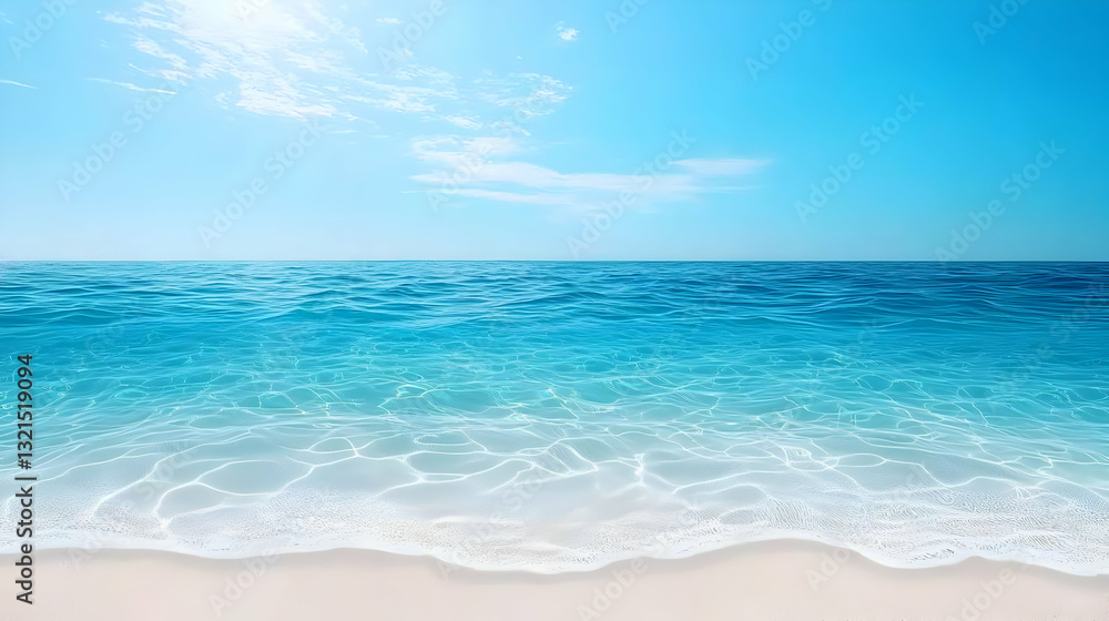 Fototapeta premium Idyllic Tropical Beach Scene With Sparkling Turquoise Water and White Sand Underneath a Clear Sunny Sky