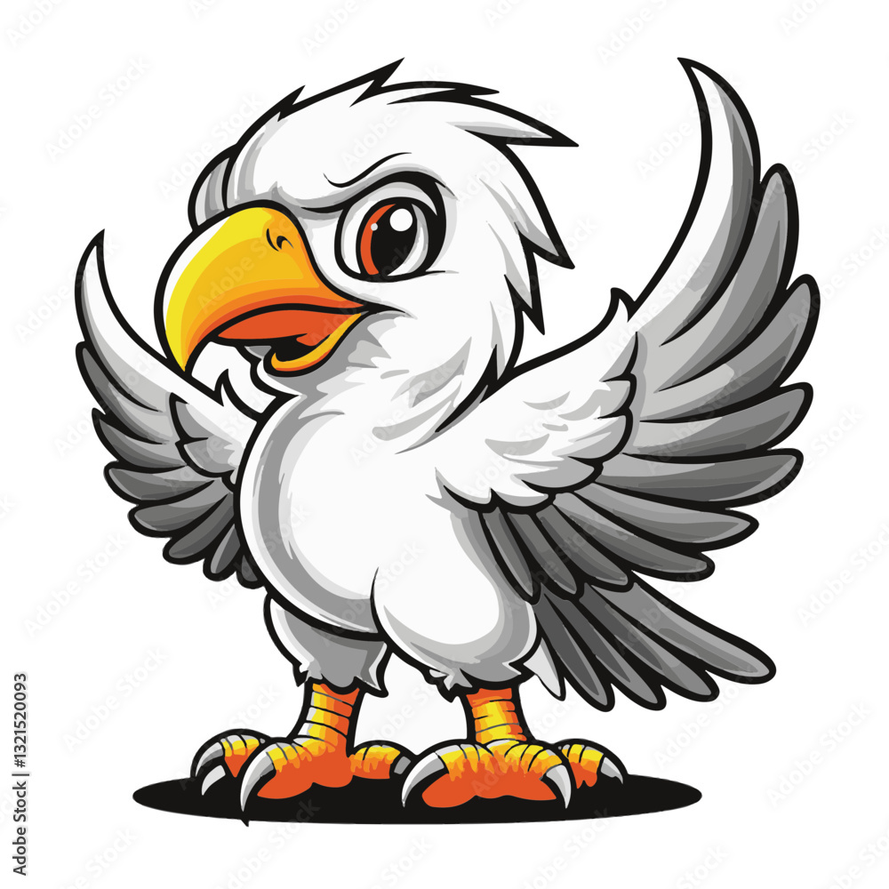 Fototapeta premium Eagle, simple vector logo, white background, black outline, colorful cartoon, high contrast, 2D flat design, vector illustration, high resolution