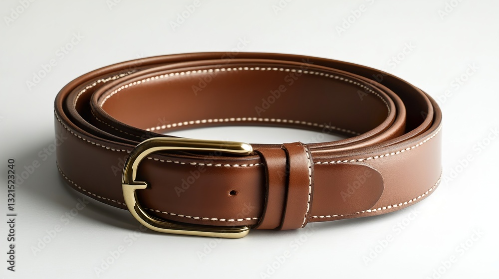 Elegant Brown Leather Belt with Gold Buckle Elegant Brown Leather Belt with Gold Buckle
