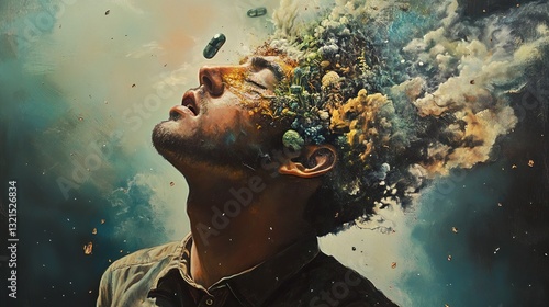 Surreal Transformation: A Man's Mind Explodes into Nature