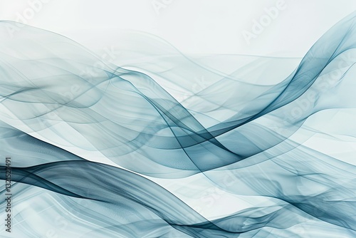A serene abstract image featuring flowing, translucent waves in shades of blue and gray, evoking a sense of calm and fluidity.