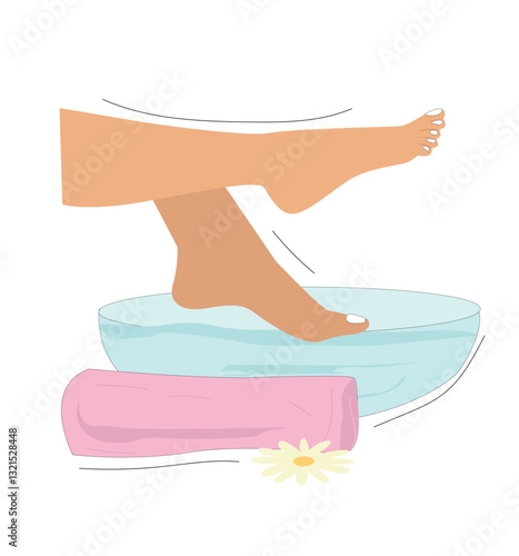 Beauty salon and foot bath. Female legs during massage. 