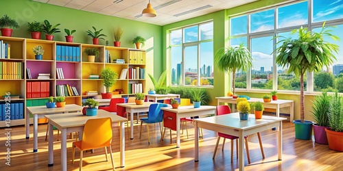 Colorful School Scene, Dynamic Learning Atmosphere