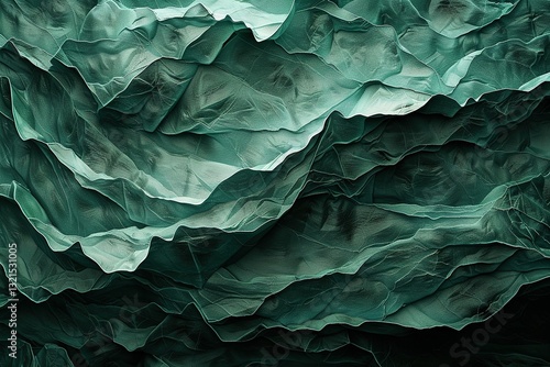 Obraz na płótnie Textured layers of greenish tones create a captivating abstract design, resembling natural formations or crumpled materials. w salonie
