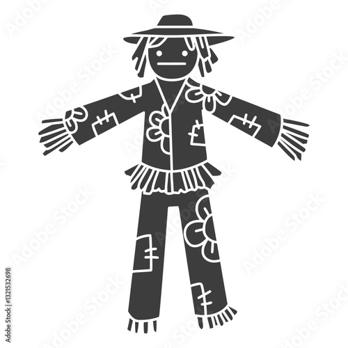 scarecrow character with floral clothes.