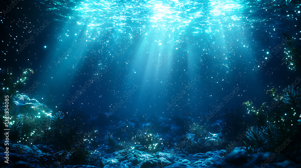 Mystical underwater scene with glowing abstract bioluminescence Mystical underwater scene with glowing abstract bioluminescence