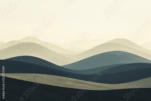 Obraz na płótnie A serene landscape featuring layered hills in muted tones, creating a calming atmosphere with soft gradients and subtle textures. w salonie