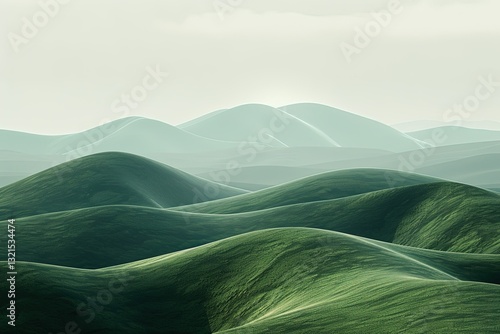 Obraz na płótnie A serene landscape featuring rolling green hills under a soft, muted sky, creating a tranquil and peaceful atmosphere. w salonie