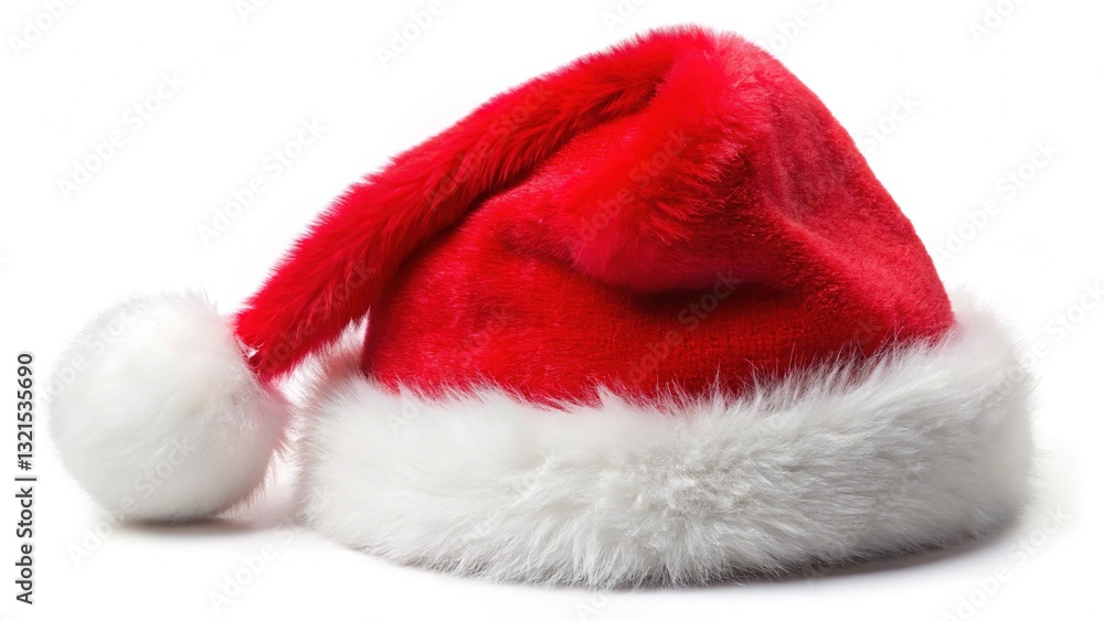 Festive Red Santa Hat with White Fur Trim and Fluffy Pom-Pom Festive Red Santa Hat with White Fur Trim and Fluffy Pom-Pom