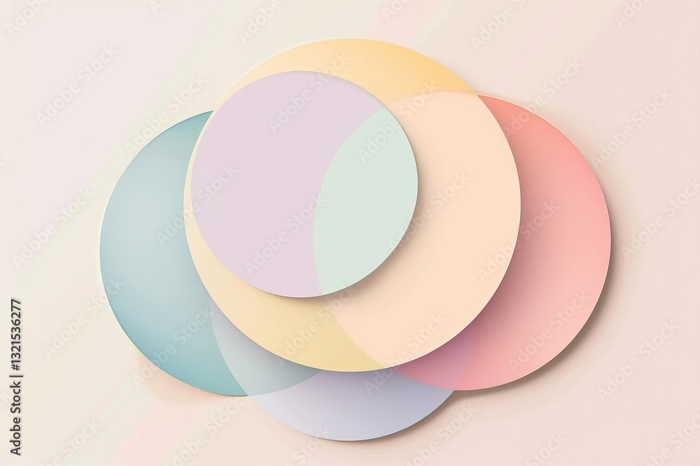 Soft pastel circles overlapping on a light background, creating a gentle and modern abstract design with a serene aesthetic.
