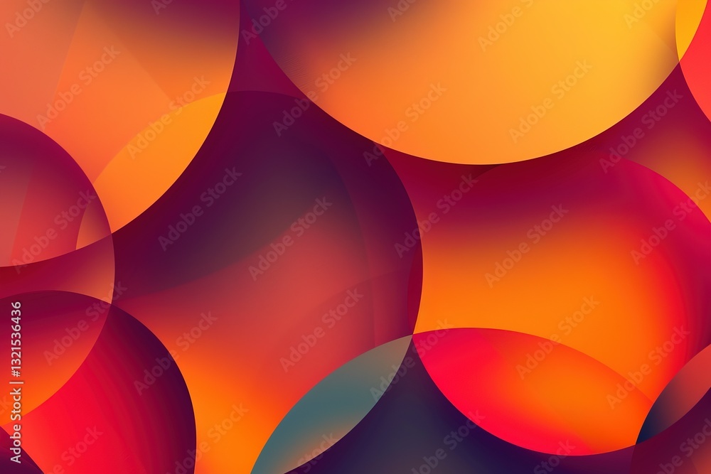 A vibrant abstract design featuring overlapping circles in warm colors of red, orange, and yellow, creating a dynamic and fluid visual effect.