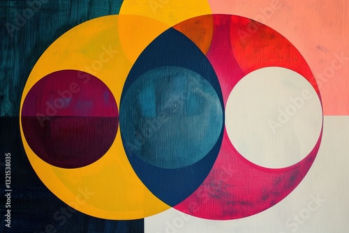 Obraz na płótnie A vibrant abstract artwork featuring overlapping circles in bold colors, creating a dynamic visual interplay. w salonie