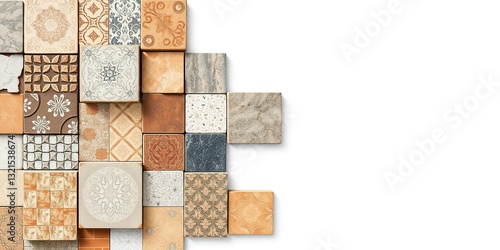Geometric Patterned Tiles Isolated Against a Blank Background