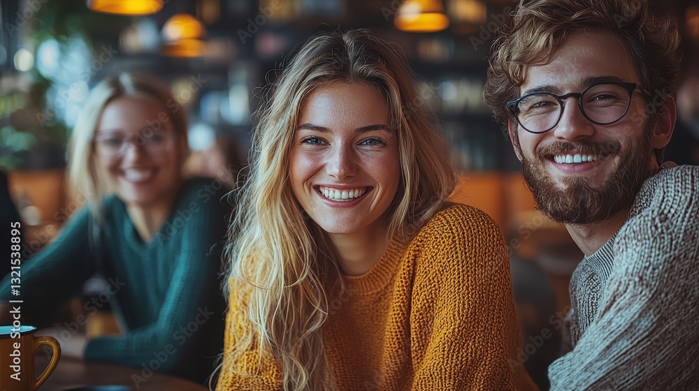 Cheerful Group of Coworkers Enjoying Time Together in a Cozy Cafe Setting Cheerful Group of Coworkers Enjoying Time Together in a Cozy Cafe Setting