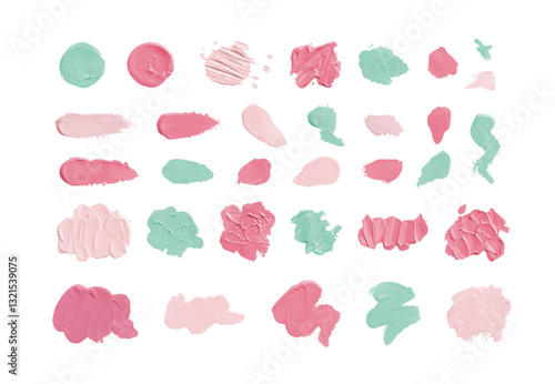 春色のかわいい立体的な絵の具の塗り　抽象的な装飾イラストセット　ペンキ　ペイント　顔料　塗料　厚塗り