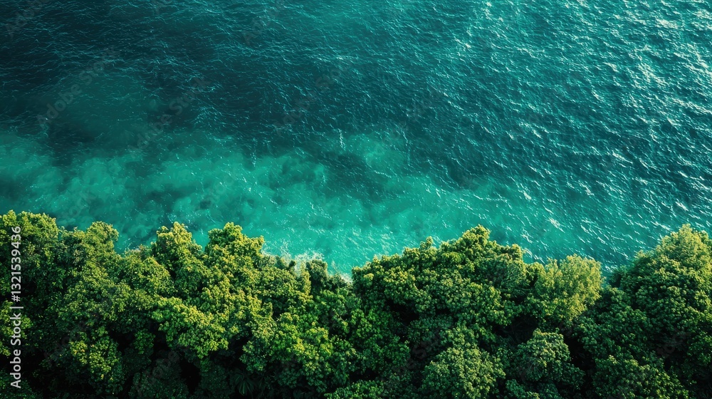 Naklejka premium A vibrant green-to-blue gradient background resembling the ocean and forest. 