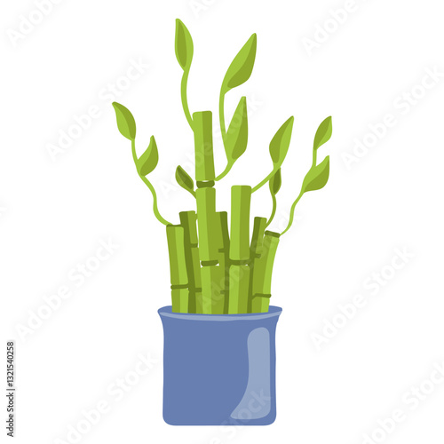 bamboo lucky plant set blue illustration.