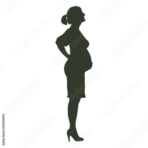 pregnant woman silhouette touching belly.