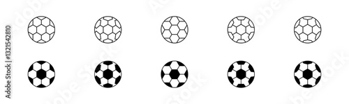 Football ball icon. Set of soccer balls in line and glyph