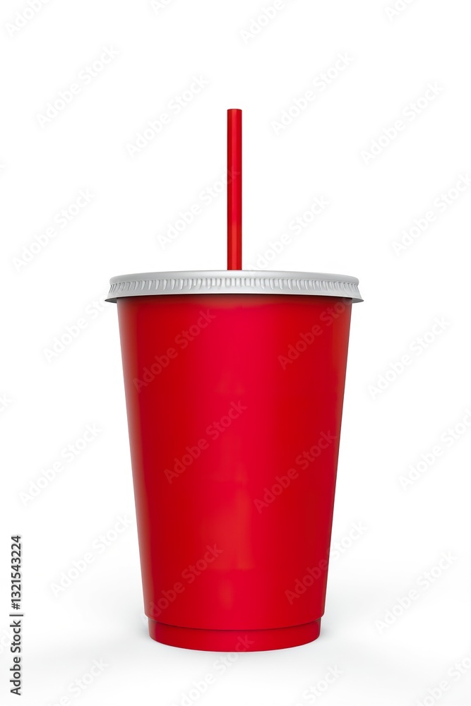 3D Rendering of red disposable cup with straws. Isolated on white background 3D Rendering of red disposable cup with straws. Isolated on white background