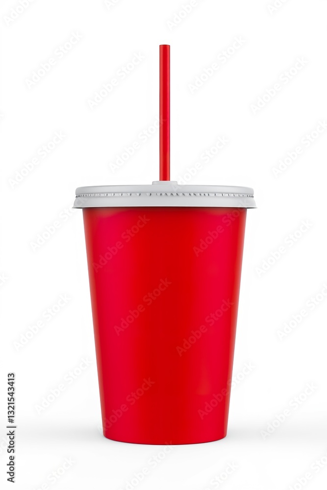 3D Rendering of red disposable cup with straws. Isolated on white background 3D Rendering of red disposable cup with straws. Isolated on white background