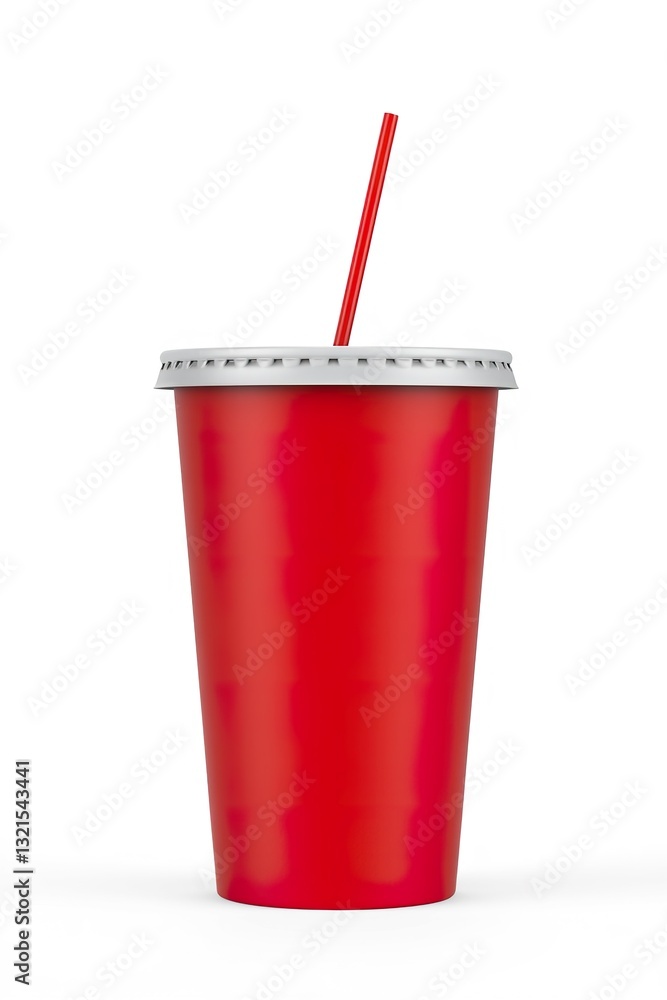 3D Rendering of red disposable cup with straws. Isolated on white background 3D Rendering of red disposable cup with straws. Isolated on white background