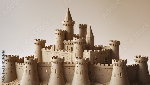 Intricate Sandcastle Model of a Medieval Fortress.