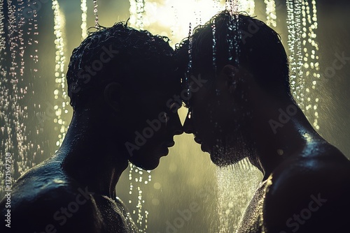 Wallpaper Mural Two men embracing in a shower sharing a kiss showing love and romance together in a close-up moment Torontodigital.ca