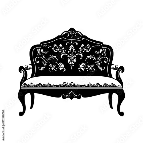 Baroque Banquette, furniture vector art, interior design