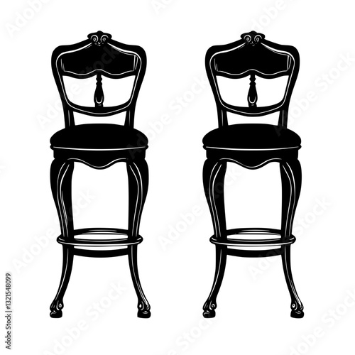 Baroque Bar stools, furniture vector art, interior design