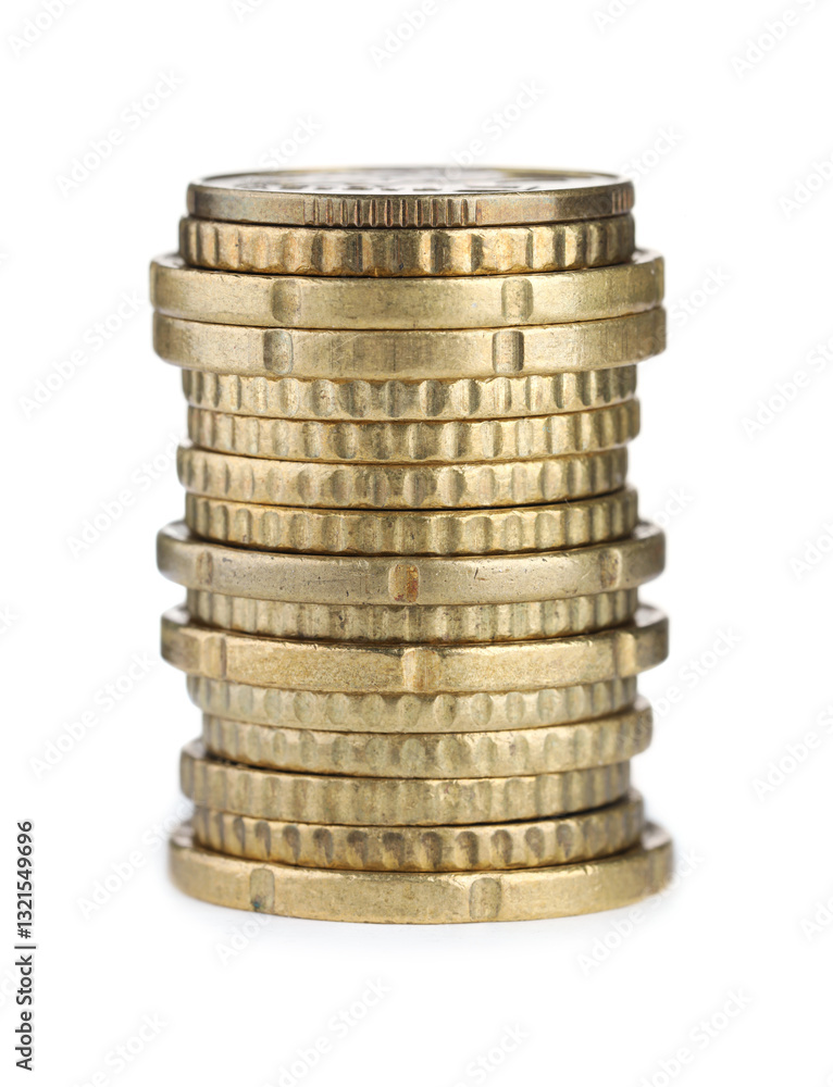 Stack of different coins isolated on white Stack of different coins isolated on white