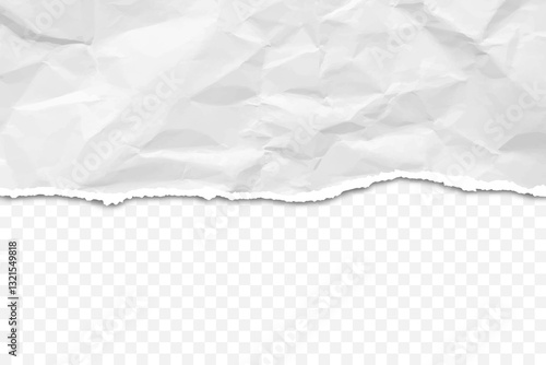 Torn paper banner with realistic paper texture. Crumpled ripped sheet with shadow and transparent background for banners, postersand other design. Vector.