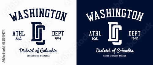 Washington, D.C. print for t-shirt. Athletic tee shirt graphics. Vintage sport apparel print. Vector.