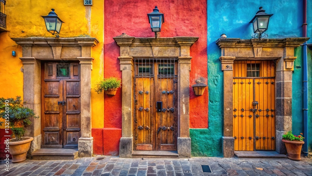 Fototapeta premium Rustic Wooden Doors San Miguel de Allende Colorful Buildings