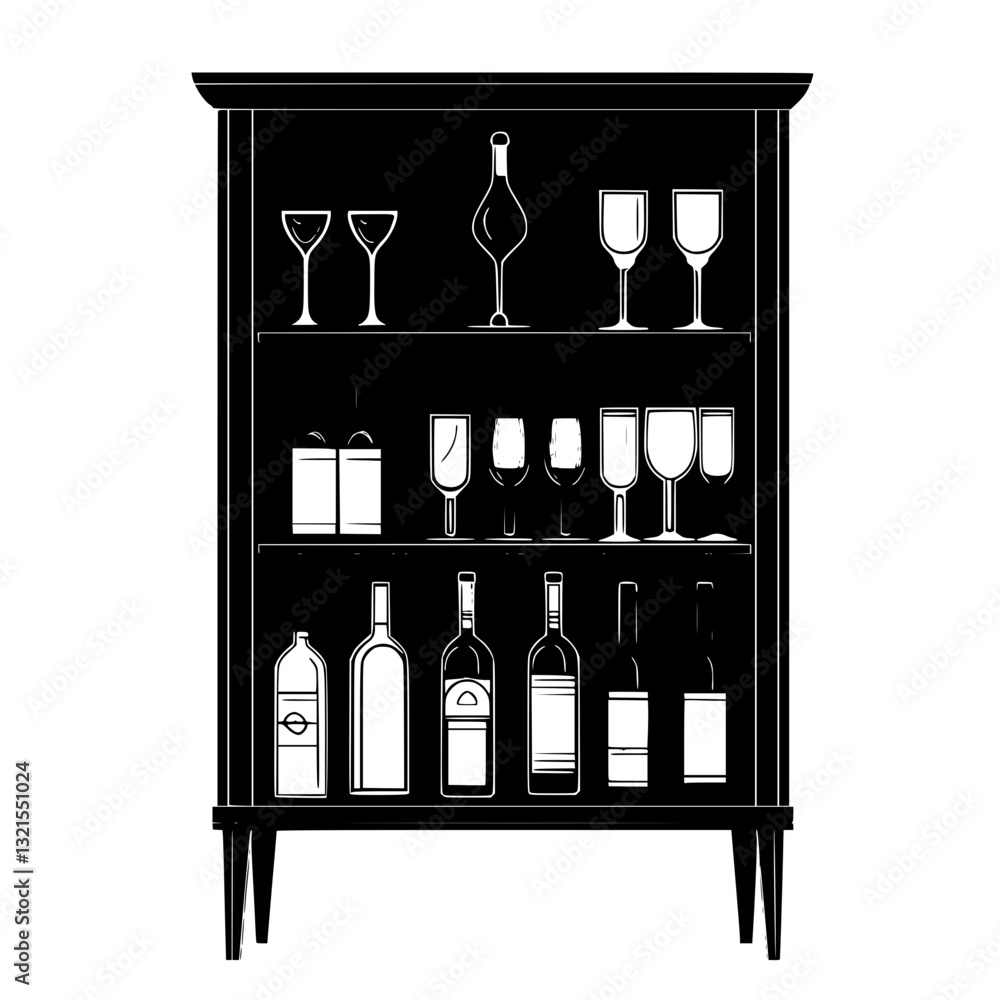 Fototapeta premium Eclectic Wine cabinet, furniture vector art, interior design