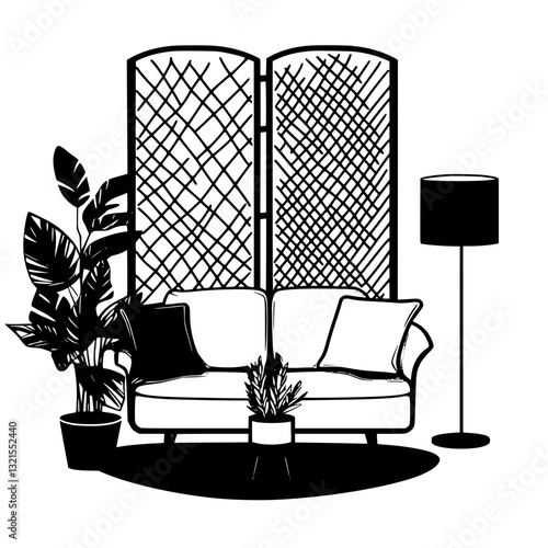 Modern Room divider, furniture vector art, interior design